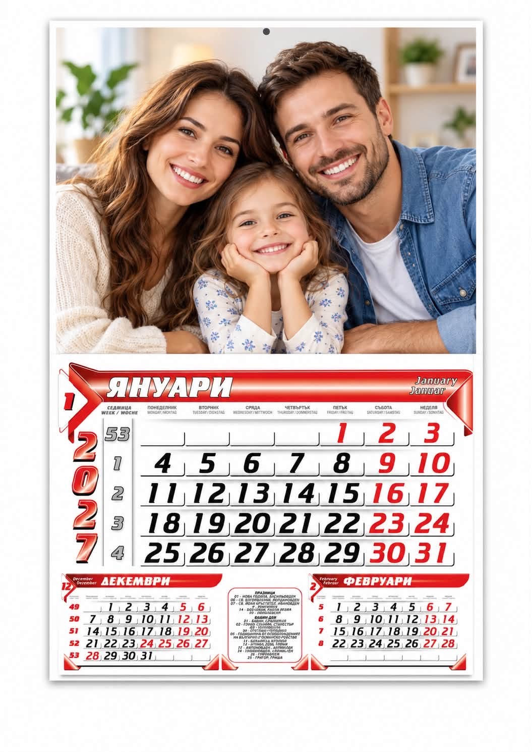 Календар А 4 - Формат (20 х 30 ) за 2027 година с ваша снимка .